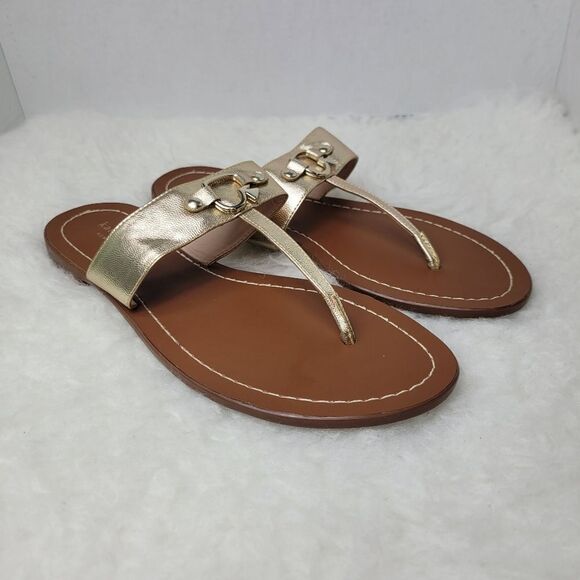 Kate Spade Cece Slide Gold Leather Thong Sandals Shoes Size 7.5 - Picture 1 of 9